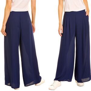 J.McLaughlin Size 6 Candela Pant Wide Leg Navy Blue Crepe Flowy Pleated